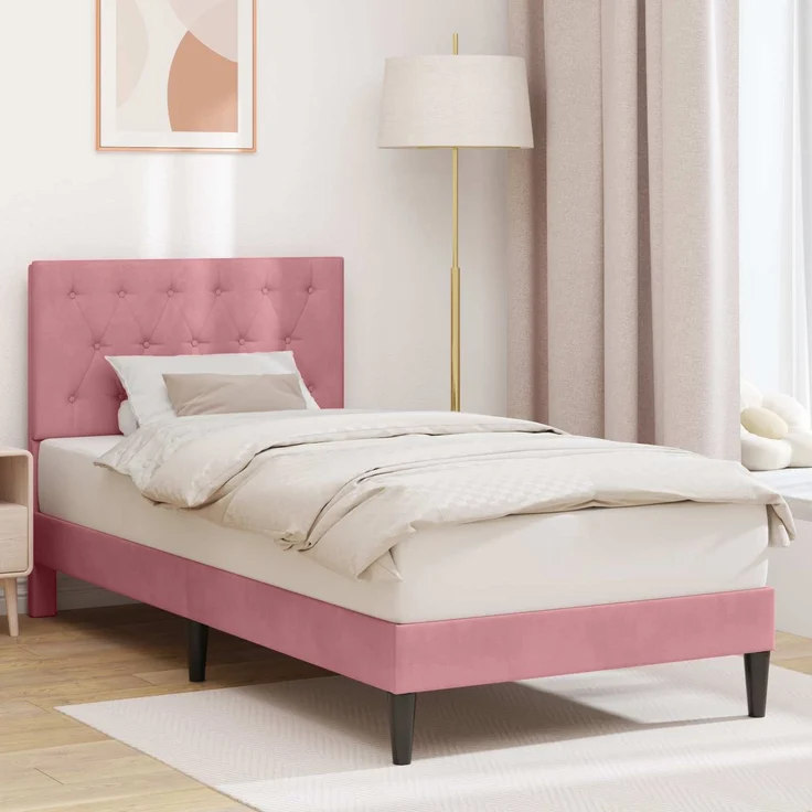 vidaXL Bettrahmen mit Kopfteil Rosa 90 x 200 cm Samt 42027640 – Bild 1