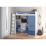 Domando Hochbett Tremosina Modern Breite 204cm, mit integrierten Schränken, Schreibtisch, Regal und Spiegel in Weiß Matt und Himmelblau