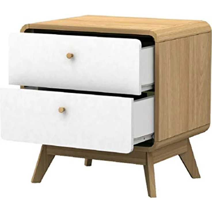 Cassie Nachttisch mit 2 Schubladen, Eicheoptik/Weiß, 51 x 39 x 53 cm, moderner Nachtschrank aus Holzwerkstoff, Beistelltisch mit Stauraum für Schlafzimmer und Wohnbereich – Bild 3