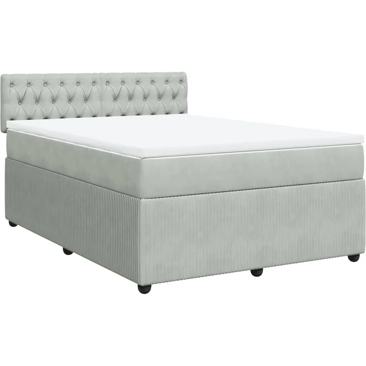 vidaXL Boxspringbett mit Matratze Hellgrau 160x200 cm Samt 3287788 – Bild 2