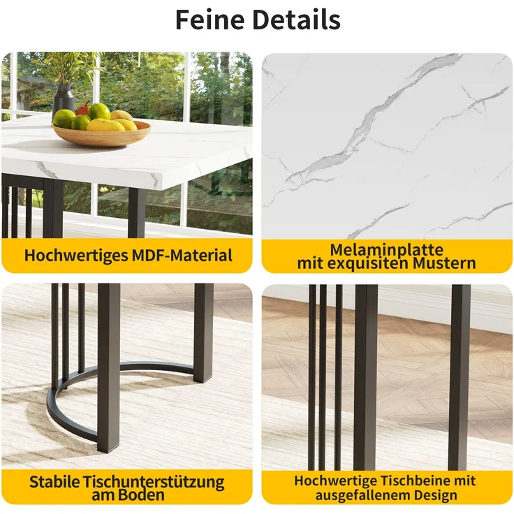 Ausziehbarer Esstisch 140–179,5 cm mit MDF-Tischplatte, stabiler Metallrahmen, erweiterbarer Tisch für 6–8 Personen, Multifunktionstisch – Bild 4