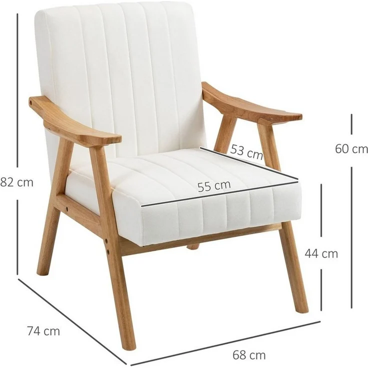HOMCOM Relaxsessel Polsterstuhl mit Armlehnen in Samtoptik (Loungesessel, 1-St, Ohrensessel), Cremeweiß 68 x 74 x 82 cm – Bild 2