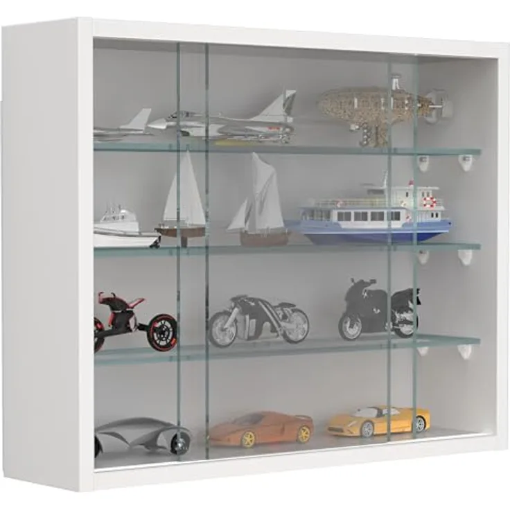 MID.YOU Hängevitrine Drivalo, Weiß, Glas, 3 Fächer, Schiebetüren, 50x40x12 cm, hängend