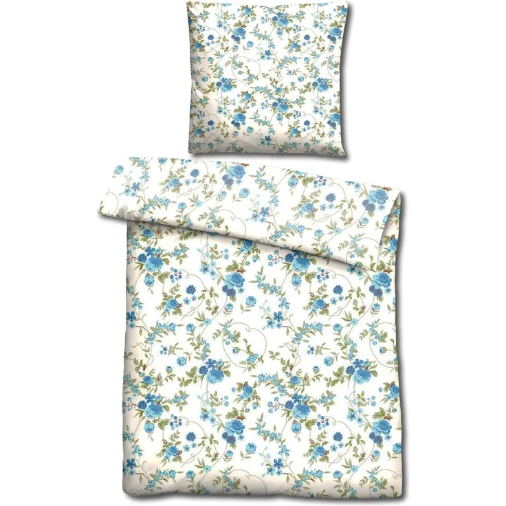 CloudComfort Basic Mikrofaser Bettwäsche blaue Blumen 135x200 + 80x80 cm