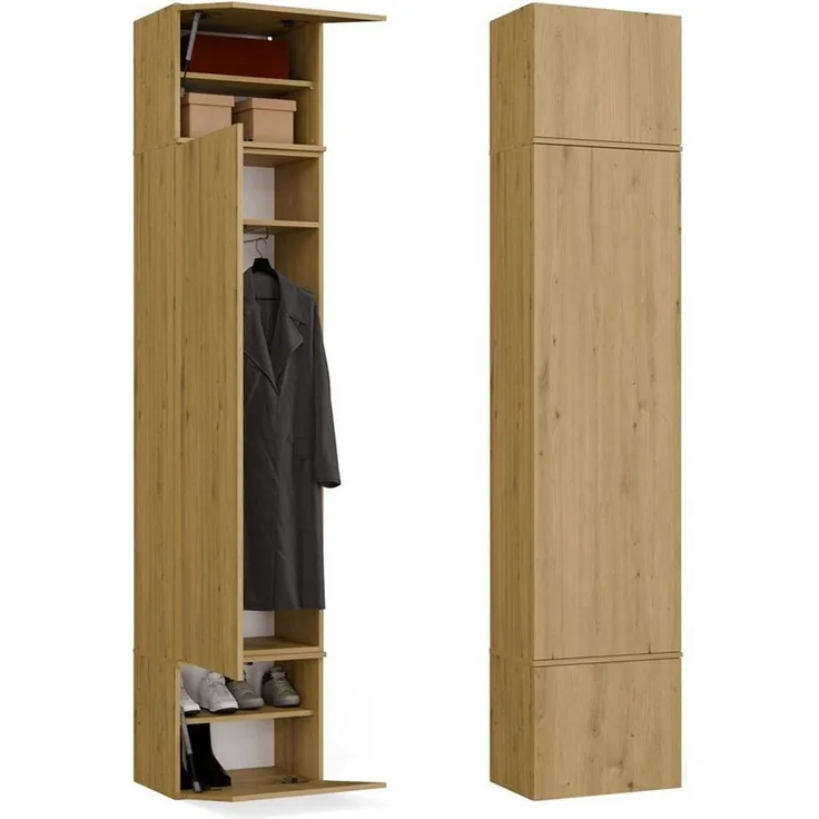 ibonto Eckkleiderschrank Garderobenschrank für Flur, 50 x 35 x 238 cm, grifflos, TIP-ON