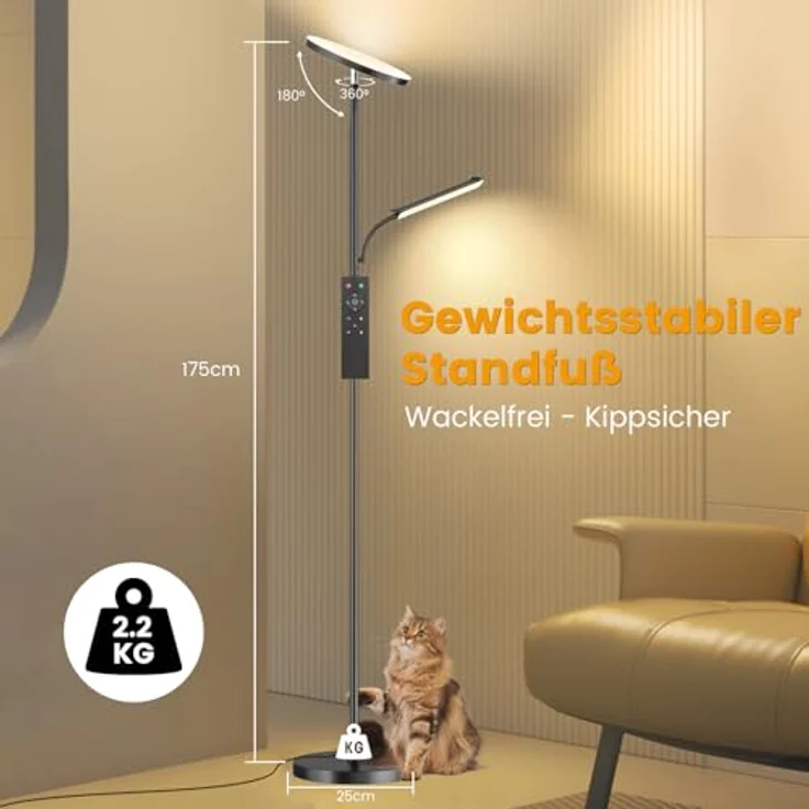 Stehlampe Wohnzimmer, 42W Deckenfluter mit Leselampe, 4200LM LED Stehlampe Dimmbar mit 2700K-6500K Farbtemperatu, Moderne Standleuchte mit Fernbedienung & Touch-Steuerung für Wohnzimmer Schlafzimmer – Bild 9