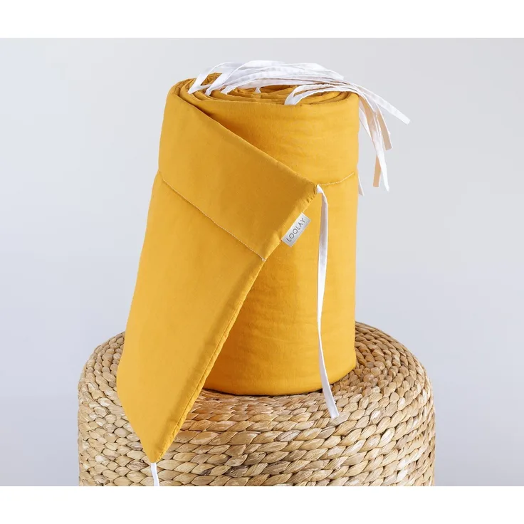 Loolay Bettnestchen SENFGELB Baumwolle Atmungsaktives Babybett Nestchen BETTUMRANDUNG, (GESCHENK Ausstattung Erstausstattung für Neugeborene GELB 140x70 o. 120x60 cm mit Sprossen, Umrandung Kopfschutz Bett Schutz Bettschlange 420, 360, 210, 180x30cm), ...