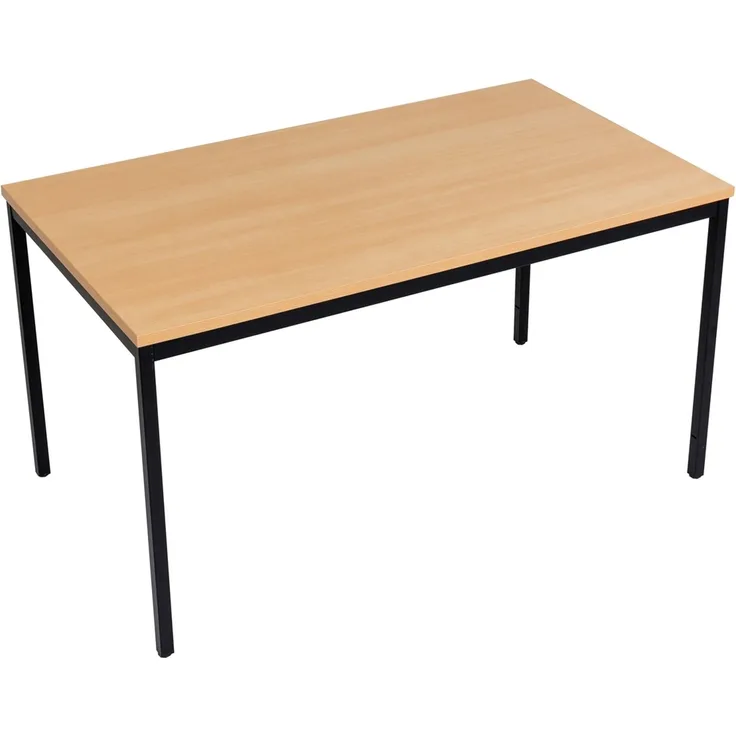 Furni24 Rechteckiger Universaltisch mit laminierter Platte Buche 120 x 80 x 75 cm, Metallgestell und niveauausgleichs Füßen, ideal im Homeoffice als Schreibtisch, Konferenztisch, Computertisch, Esstisch