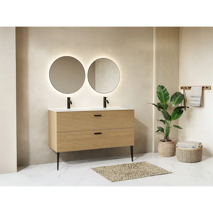 Vente-unique - SARONE Waschbeckenmöbel Holz, Platte Beige - B 46 cm x H 55 cm x L 120 cm