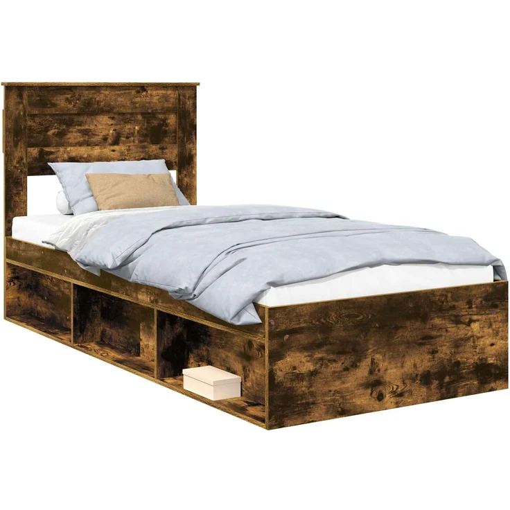 vidaXL Bettrahmen Geräucherte Eiche 90 x 200 cm Massives Kiefernholz 3409811 – Bild 1