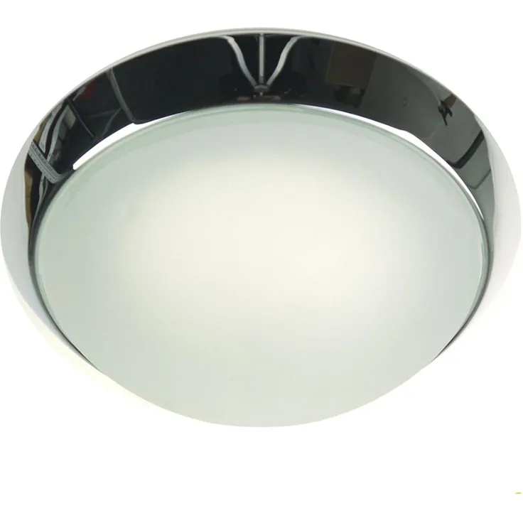 LED Deckenleuchte rund, Glas satiniert mit Klarrand, Dekorring Chrom, Ø 30cm