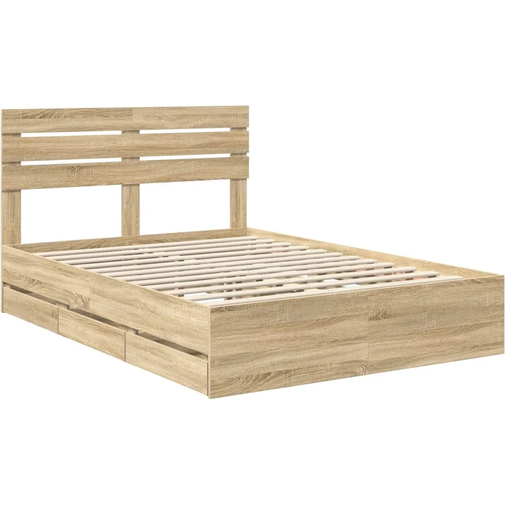 vidaXL Bettrahmen Sonoma-Eiche 150 x 200 cm Ingenieurs Holz 3411495 – Bild 4
