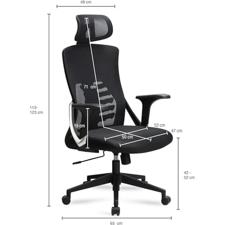 MID.YOU Drehstuhl Schwarz, Textil, ergonomisch mit Wippfunktion, 360° drehbarer Sitzfläche, S-Form Rückenlehne, inklusive Armlehnen, für Arbeitszimmer – Bild 3