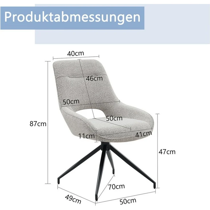 JUFU Drehstuhl 2er Set drehbar 360°mit Lehne & Metallbeine (2 St), Küchenstuhl & Esszimmerstuhl, Stabile Metallbeine – Bild 2