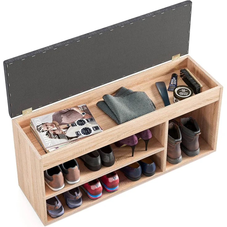 KOMTO Schuhbank Mit Sitzfläche Schuhregal Bank mit Stauraum Schuhschrank mit Sitzbank, für 6 bis 8 Paar, Spanplatte, Sofia 100 x 48 x 32 cm – Bild 4