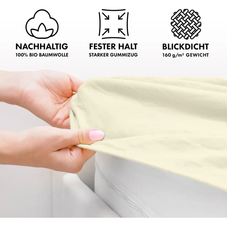 Jacobson Spannbettlaken BIO, Jersey Spannbetttuch, Bettlaken 160 g/m², 100% BIO-Baumwolle, Gummizug: rundum, GOTS zertifiziert – Bild 4