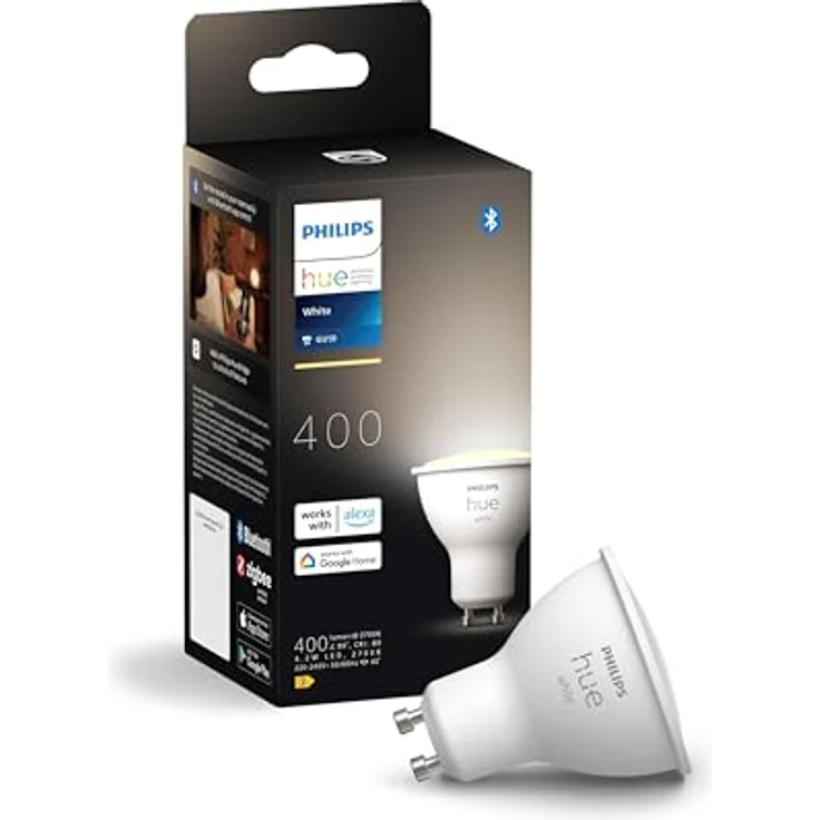 Philips Hue GU10 Spot LED-Leuchtmittel, 4,2 W, 400 lm, dimmbar, warmweiß, Einzelpack – Bild 1