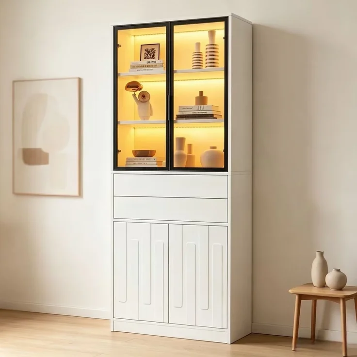 Vitrinenschrank 70 x 34 x 180 cm in Weiß mit Glastüren und App-gesteuerter LED-Beleuchtung – Bild 3
