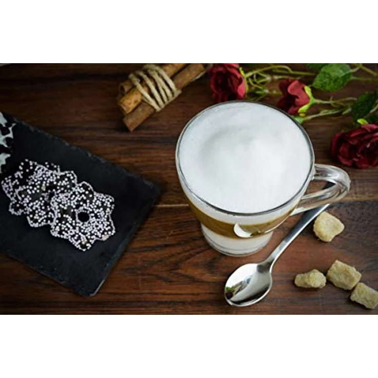 6 Cappuccino-Gläser 250ml mit Henkel und 6 Edelstahl-Löffeln, Kaffee-/ Teegläser – Bild 4