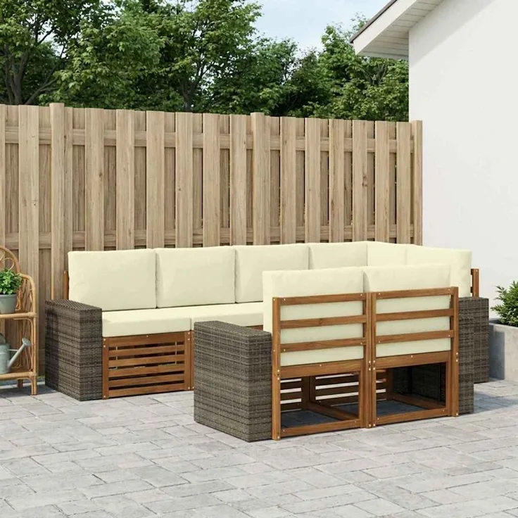 vidaXL Outdoor-Sofagarnitur 7 stk. 7-Sitzer Natur und Creme 3384486