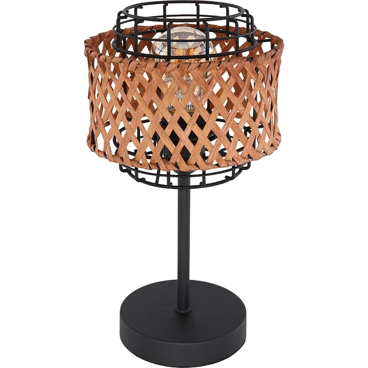 LED Boho Tischleuchte, Käfig, Bambusgeflecht, schwarz, H 32 cm – Bild 7