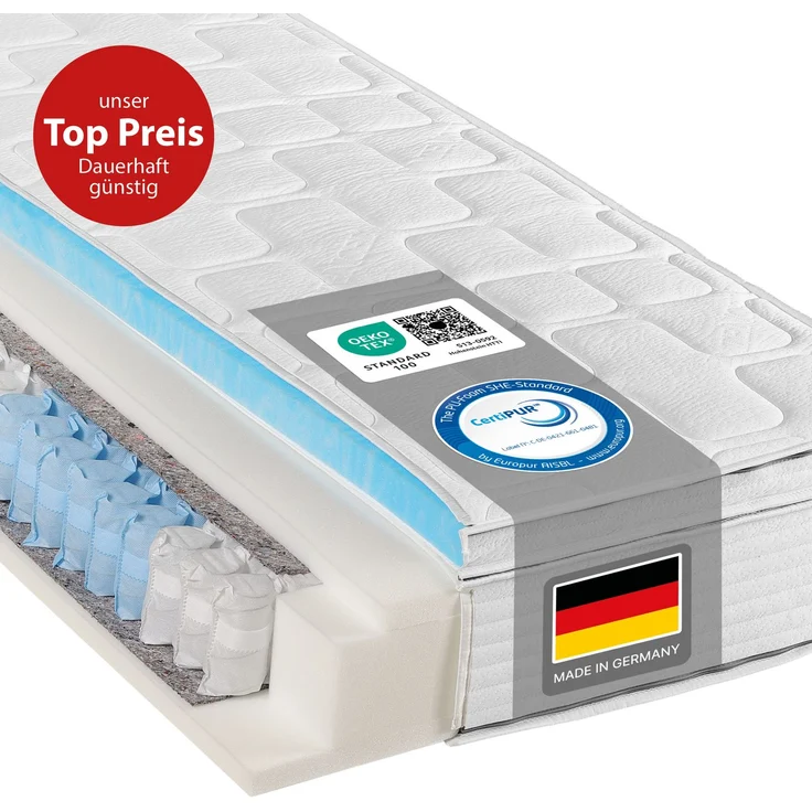 Taschenfederkernmatratze Diamant Plus Top-Handling und Hygiene durch integrierten Topper, Beco, 26 cm hoch, waschbar bis 60°, 90x200 cm, H2 – Bild 2