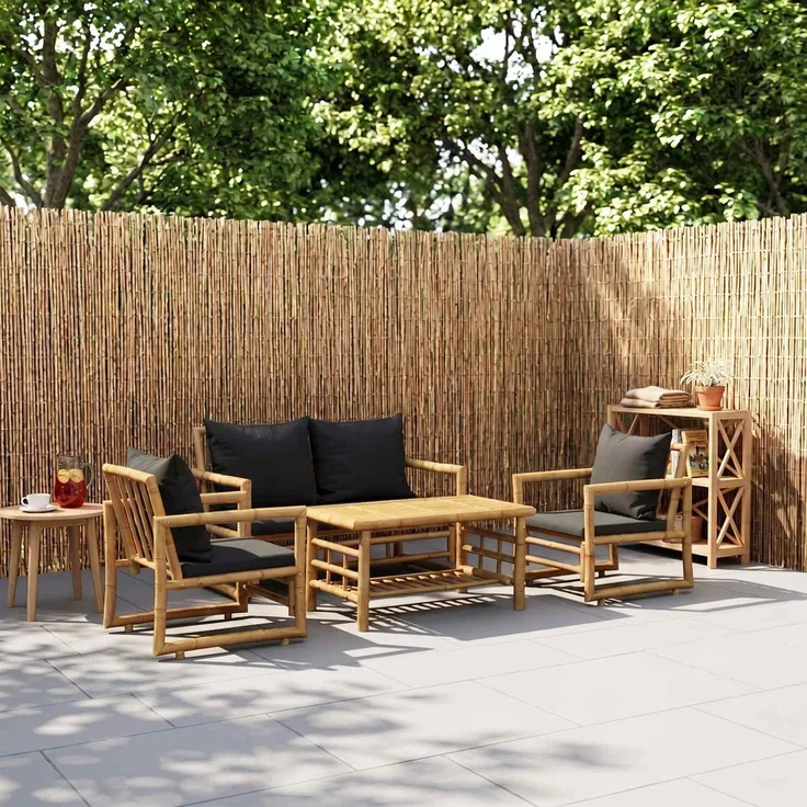 vidaXL 4-tlg. Garten-Lounge-Set mit Auflagen Bambus 315601