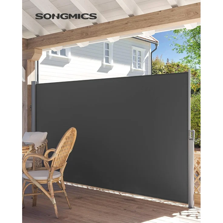 SONGMICS Alu-Seitenmarkise, ausziehbar, blickdicht, Anthrazit, 160x350 cm – Bild 1