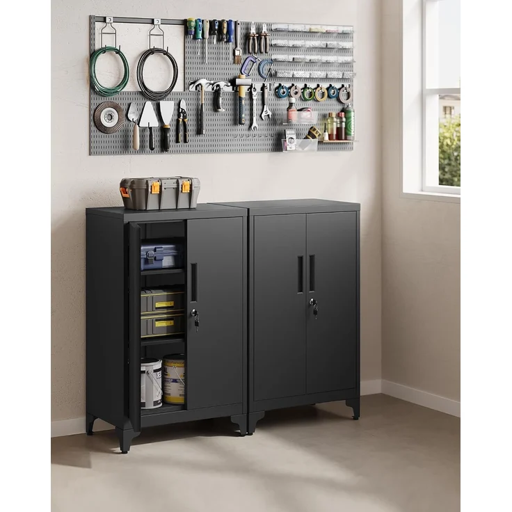 Songmics Aktenschrank, Mehrzweckschrank, Büroschrank mit 2 Türen, Schrank abschließbar, Stahl, tintenschwarz, 40 x 60 x 90 cm – Bild 2