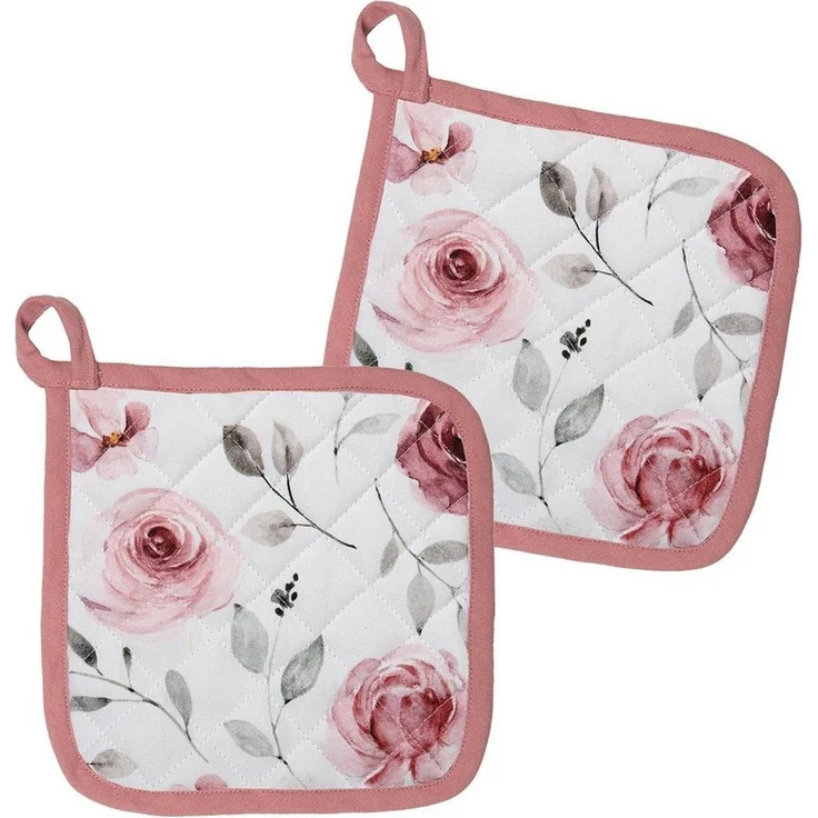 Clayre & Eef Topflappen Rustic Rose, (Set, 2-tlg, 2-teilig), hitzebeständig wattiert Pfannen Untersetzer ca. 20x20 cm – Bild 5