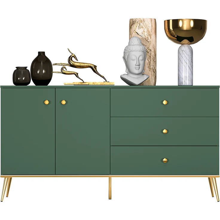 Sideboard, 160cm breit, in grün mit goldfarbenen Griffen und Füßen FASANO-131, B/H/T ca. 160/85/40 cm – Bild 3