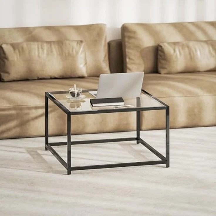 HOMCOM Beistelltisch Quadratisch Nachttisch mit Hartglas-Tischplatte, Couchtisch mit Beinen aus Stahl, Wohnzimmertisch Sofatisch Kaffeetisch für Wohnzimmer Schlafzimmer 68 x 68 x 39 cm Schwarz – Bild 6