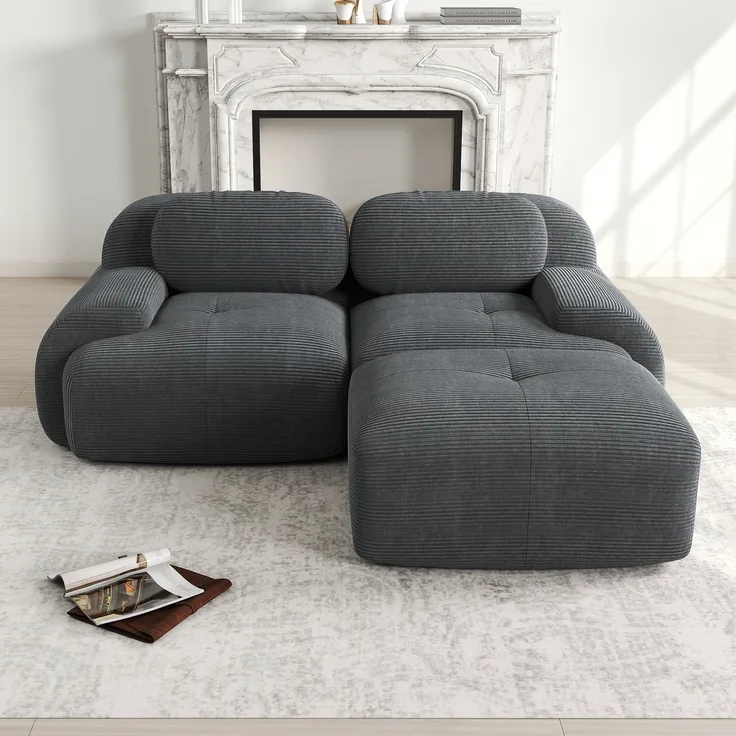 Ecksofa aus weichem Cordstoff,modular kombinierbar mit gebogenen Armlehnen ohne Montage hochelastische Schaumstoffpolsterung für Wohnzimmer Ruhezonen und Schlafzimmer,Cordstoff,Grey,