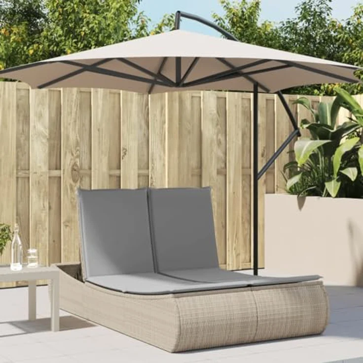 vidaXL Doppel-Sonnenliege mit verstellbarer Rückenlehne und abnehmbaren Kissenbezügen, Beige Poly Rattan – Bild 2