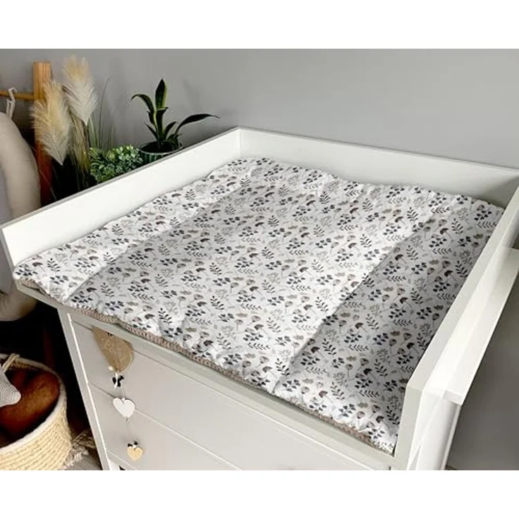 Wickelauflage Set 6-teilig – Wickelunterlage aus Baumwolle & Waffelstoff – Baby Wickelauflage – Geschenk zur Babyparty – Wickeltischauflage – 75x75 cm (Breite x Tiefe), Zweige und braun – Bild 6