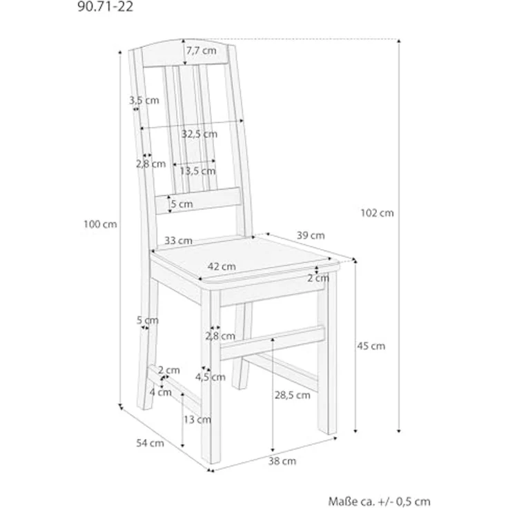Küchenstuhl Massivholzstuhl Esszimmerstuhl Kiefer Stuhl 90.71-22 W – Bild 3