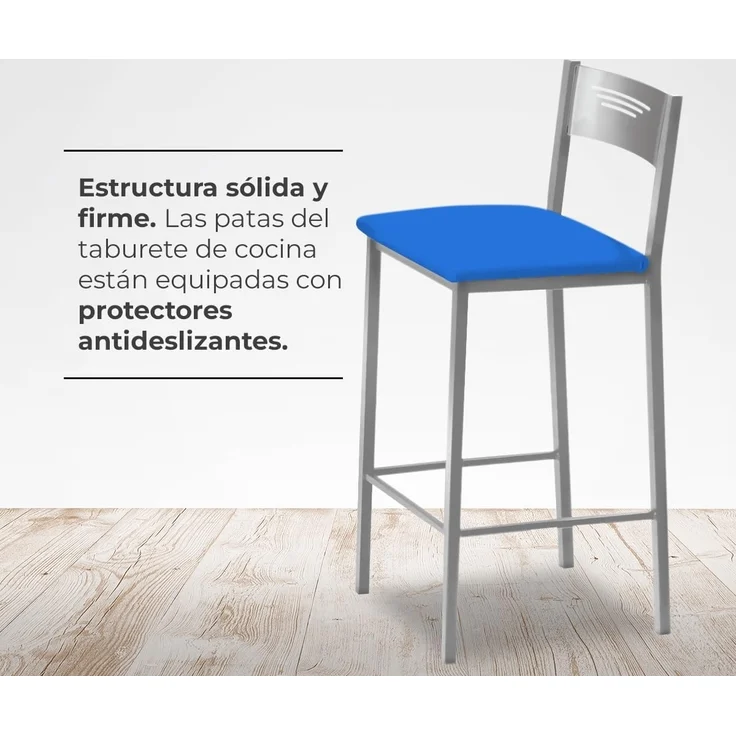 ASTIMESA - Hohe Küchenhocker mit Rückenlehne - Gestell aus Aluminium und Sitzfläche aus Kunstleder - Farbe des Sitzes: Blau, Lieferumfang: 1 Stück, Maße: 90 cm (Gesamthöhe) – Bild 4