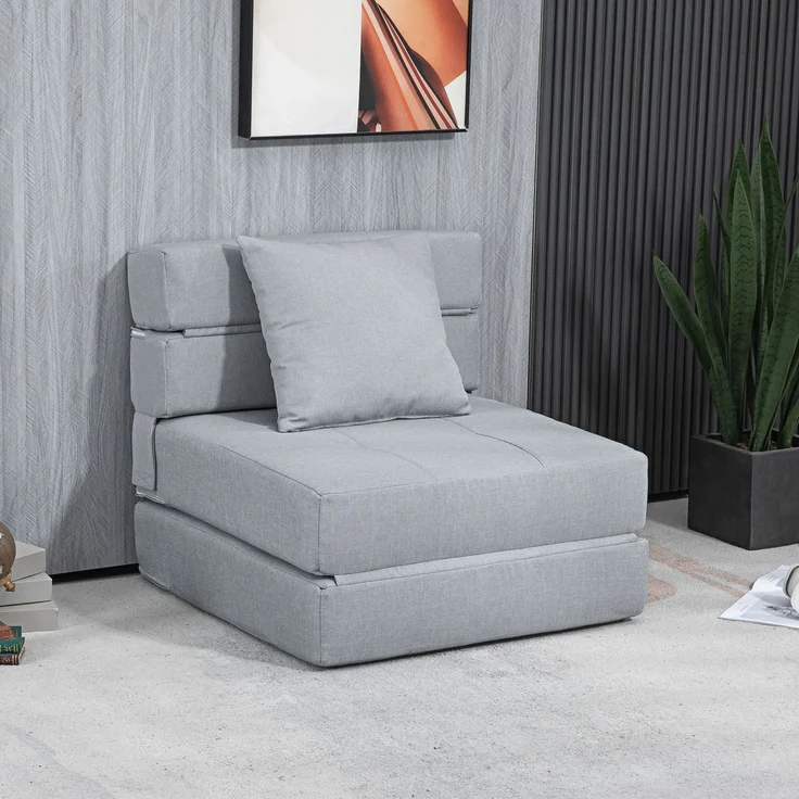 JARDJ Relaxsessel Liegesessel Sessel mit Bettfunktion, inkl 1 Kissen, 70 cm x 70 cm x 61 cm, Hellgrau – Bild 3