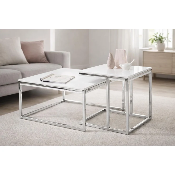 Satztisch >Reno< in weiß, MDF und Metall - 70x50x70cm (BxHxT) – Bild 3
