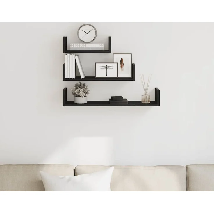 vidaXL Wandregale 3 Stk. Schwarz Eichen-Optik Holzwerkstoff 862405 – Bild 3