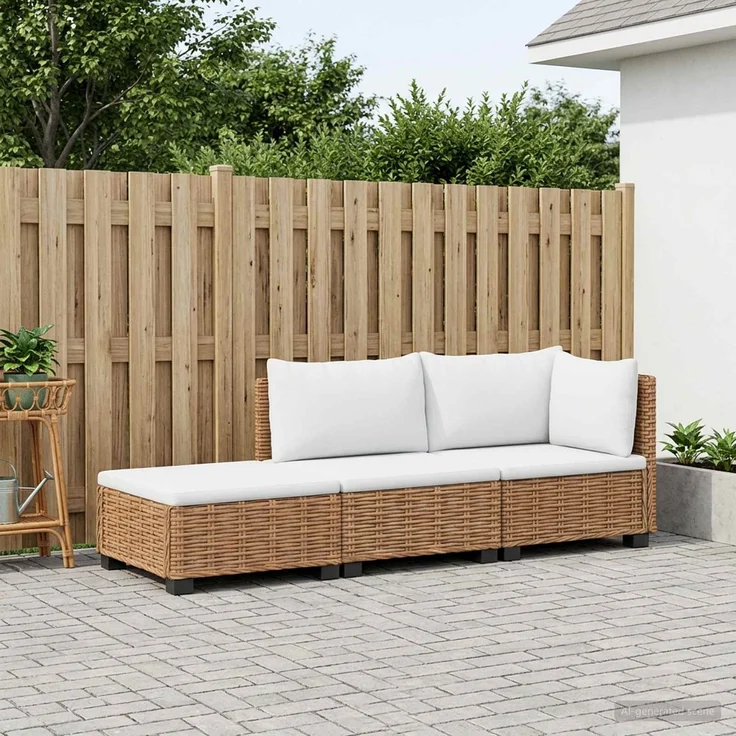 vidaXL 3 Stk. Rattan-Lounge-Set mit Kissen GENDT Naturrattan Natur 3429876 – Bild 3