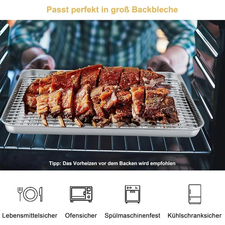Onader Backblech Abkühlgitter Edelstahl Rechteckig Backform Ofenblech – Bild 5