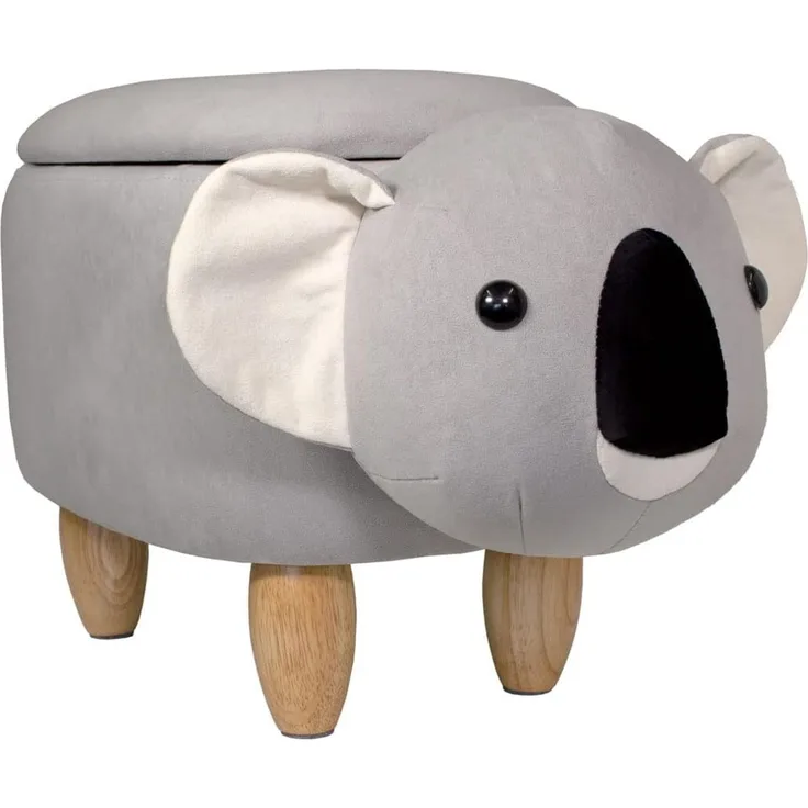 SVITA Kinderhocker Tierhocker mit Stauraum gepolsterter Hocker mit Holzbeinen Grau Tier-Motiv Koala