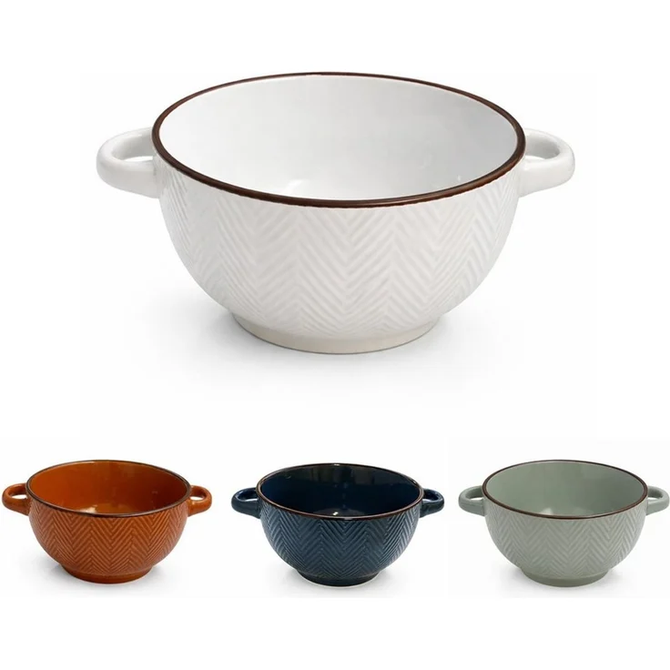 WestCraft Suppenschale Landhaus Suppenschüssel mit Griff Schüssel für heisse Suppen 680 ml, Keramik, (1-tlg), auch für Nudeln, Reis, Desserts, Salate, Suppen, Haferflocken Porridge – Bild 3
