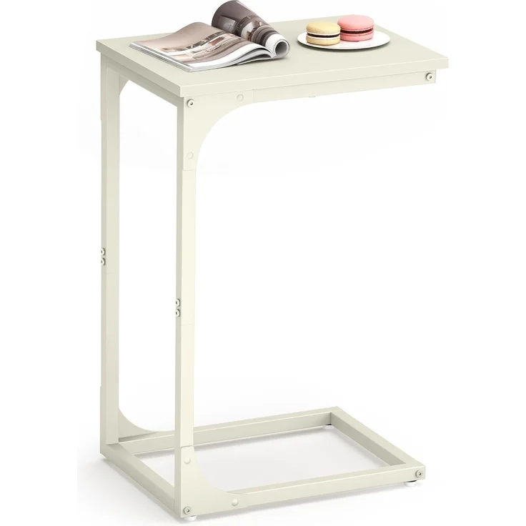 VASAGLE Beistelltisch, Sofatisch, C Form, Couchtisch, mit Metallgestell, modern, für Wohnzimmer, Schlafzimmer, cremeweiß