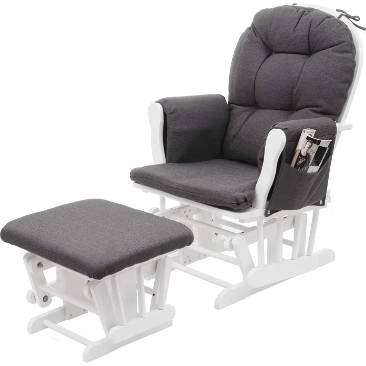 Relaxsessel HWC-C76, Schaukelstuhl Sessel Schwingstuhl mit Hocker ~ Stoff/Textil, dunkelgrau, Gestell weiß