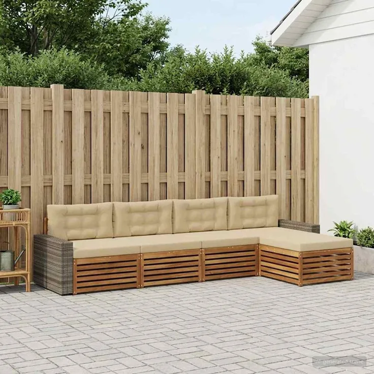 vidaXL Outdoor-Sofagarnitur 5 stk. 4-Sitzer Natur und Beige 3383251