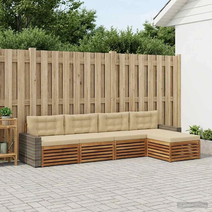 vidaXL Outdoor-Sofagarnitur 5 stk. 4-Sitzer Natur und Beige 3383251 – Bild 1