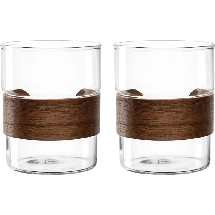LEONARDO Becher NOVO LEGNO, 2er Set, 2-tlg, Glas, Holz, Becher mit Holzspange