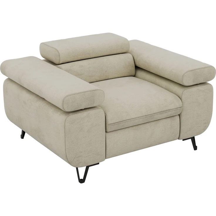 Einzelsessel, Polstersessel PETER mit verstellbaren Armlehnen und Kopfstütze, 1-Sitzer Sofa, Ohrensessel, Wellenfeder - Beige Velvet – Bild 6